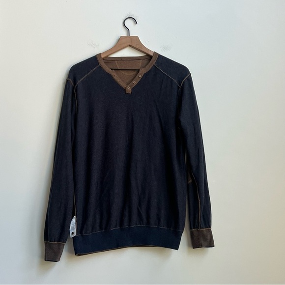 Raffi Reversible Vanise Henley Venley sweater Shirt Brownstone/Clay Elbow Patch - Picture 11 of 16